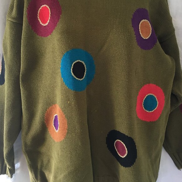 Hunt Club Knit Sweater Multi Color Olive Green Women’s Sz M Med Oversized 90s - Picture 13 of 16